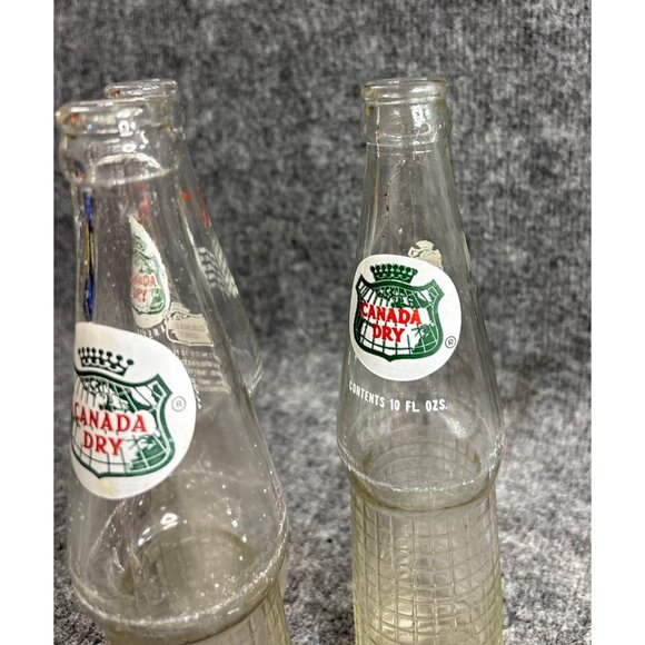 Canada Dry Clear Glass Bottles 10 Fl Oz Set Of 3 Embossed Textured Pattern Vtg - Picture 2 of 6
